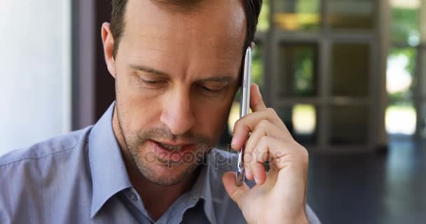 Ejecutivo masculino hablando en el teléfono móvil — Vídeos de Stock