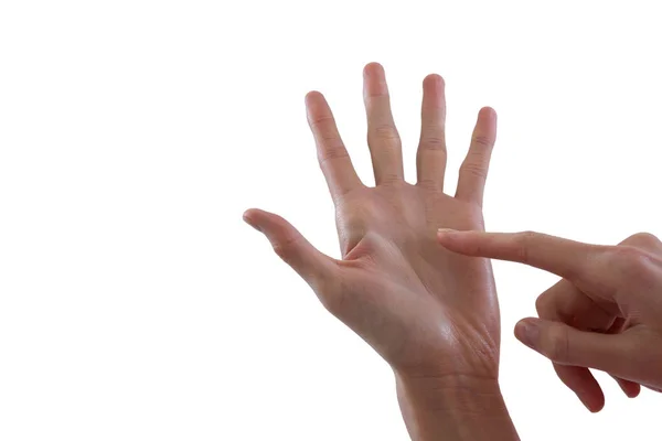 Hand gesture against white background — Stock Photo, Image