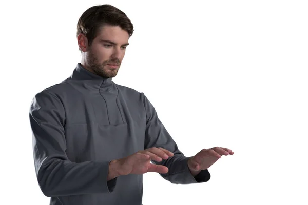 Man pretending to type on keyboard — Stock Photo, Image