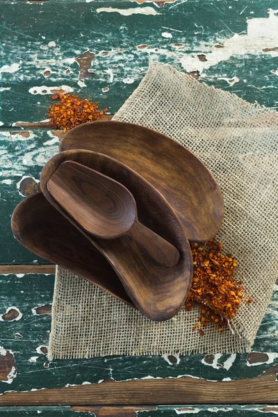 Various wooden scoop on table — Stock Photo, Image