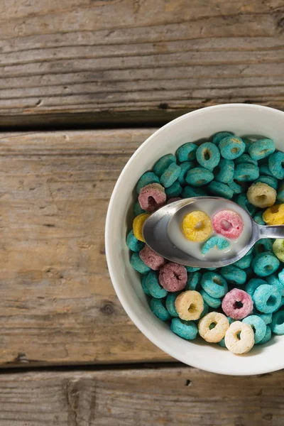 Cereal rings soaked in milk — Stock Photo, Image