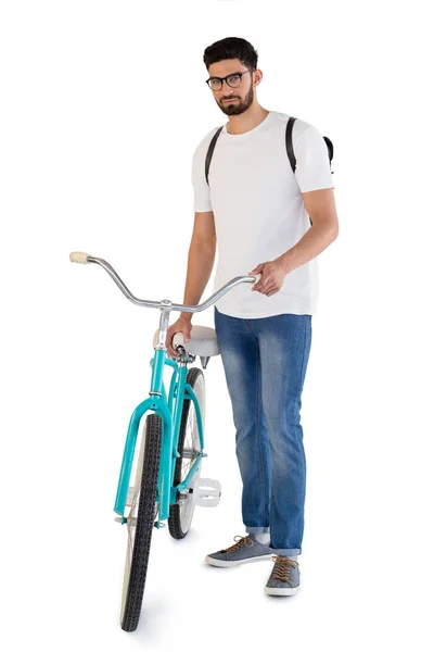 Przystojny mężczyzna pozowanie z rowerem — Zdjęcie stockowe