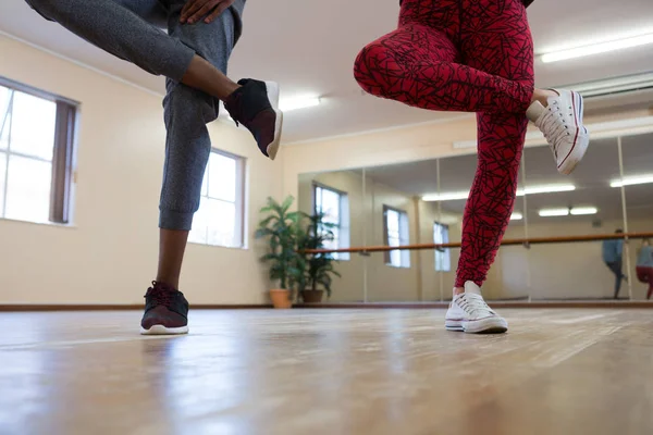 Přátel, zkoušet tančit na dřevěnou podlahu — Stock fotografie