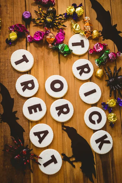 Cookies with trick or treat text — Stock Photo, Image