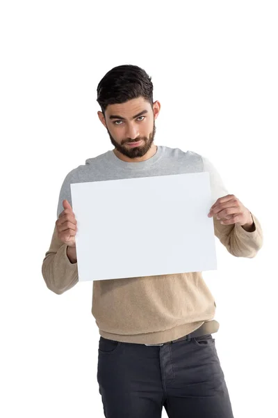 Hombre sosteniendo blanco hoja en blanco —  Fotos de Stock