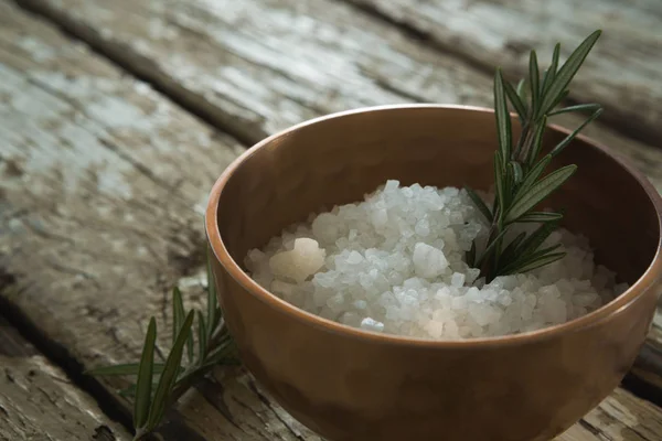 Salt and rosemary herb in bowl — Stock Photo, Image