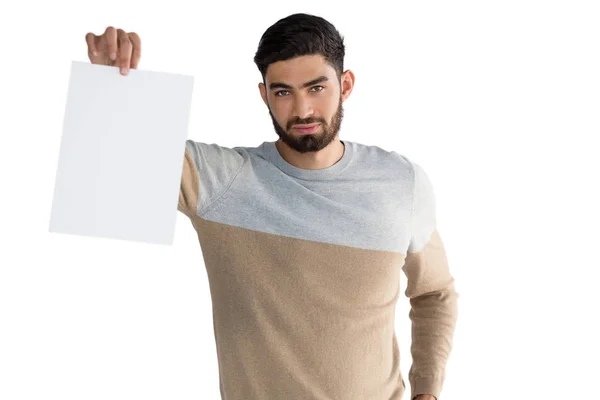 Adam holding beyaz boş sayfa — Stok fotoğraf