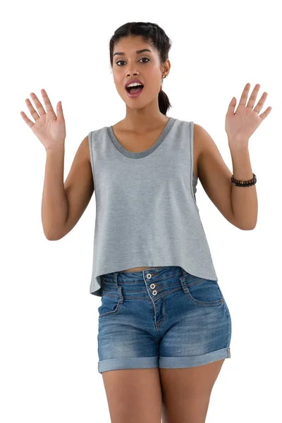 Portrait of young woman gesturing — Stock Photo, Image