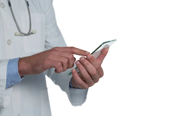 Lékař pomocí skleněné mobilní telefon — Stock fotografie