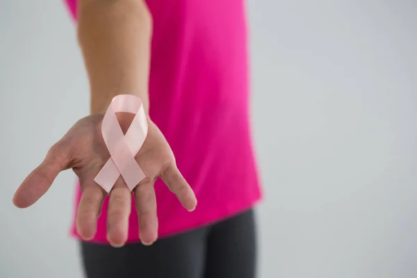 Female with pink ribbon — Stock Photo, Image