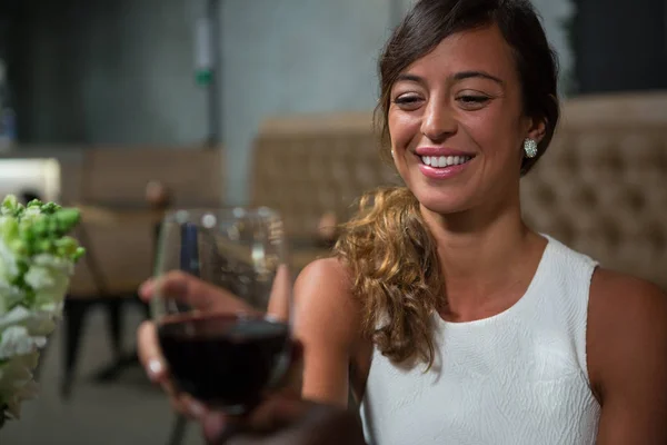 Beautiful woman having red wine — Stock Photo, Image