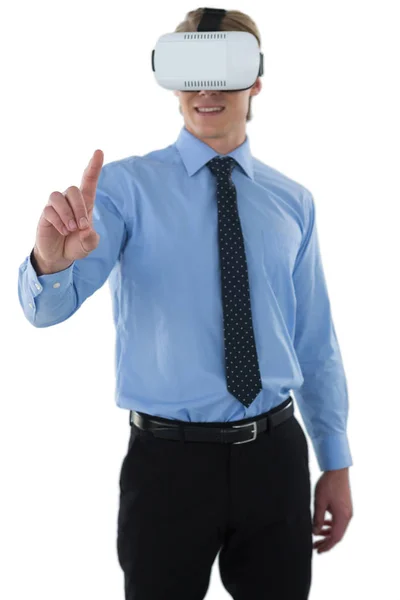 Businessman gesturing using wearable computer — Stock Photo, Image