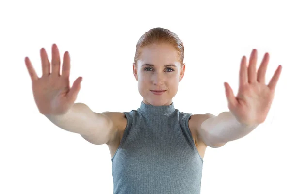 Affärskvinna som visar stopp gest — Stockfoto
