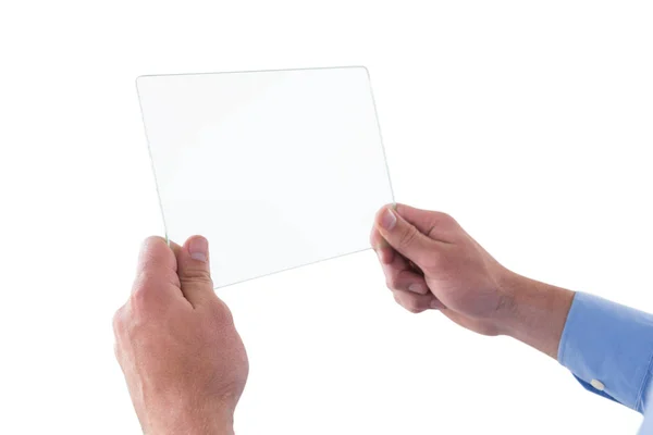 Ręka biznesmen posiadający interfejs glass — Zdjęcie stockowe