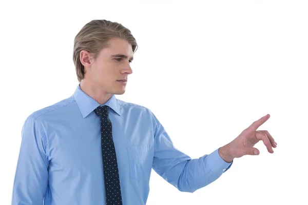 Empresario tocando pantalla de interfaz imaginaria — Foto de Stock