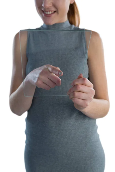 Kobieta interesu gestem interfejs glass — Zdjęcie stockowe