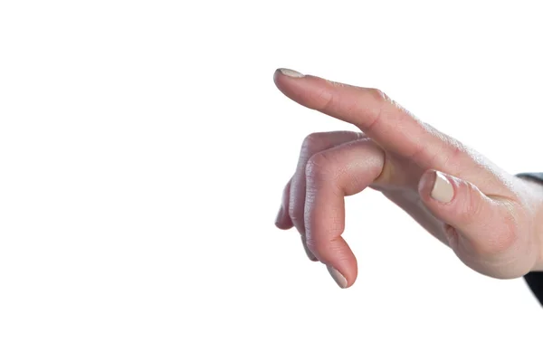 Περικομμένη εικόνα του δακτύλου αγγίζοντας φανταστική οθόνη — Φωτογραφία Αρχείου