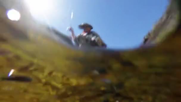 Pesca com mosca de pescador no rio — Vídeo de Stock