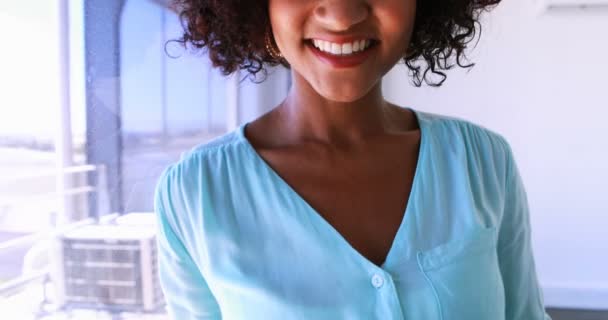 Mujer sonriente ejecutiva en el cargo — Vídeos de Stock