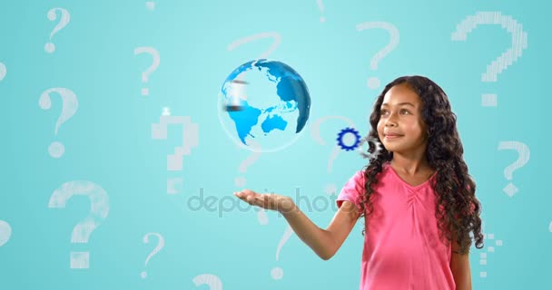 Girl pretending to hold a globe — Stock Video