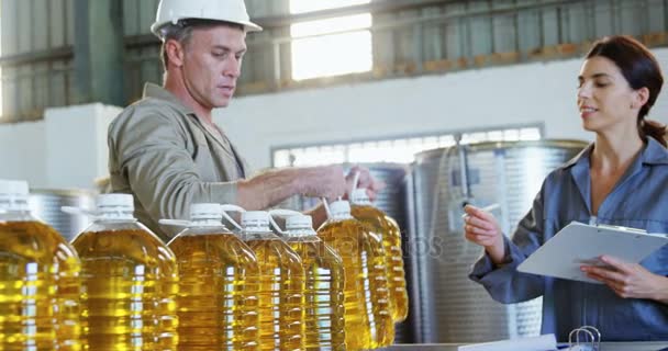 Arbeiter arbeiten in der Fabrik — Stockvideo