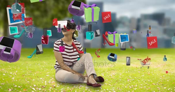 使用虚拟现实耳机的妇女 — 图库视频影像