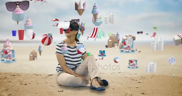 Woman using virtual reality headset — Stock Video