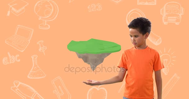 旅行のアイコンを保持するためにふりをしている少年 — ストック動画