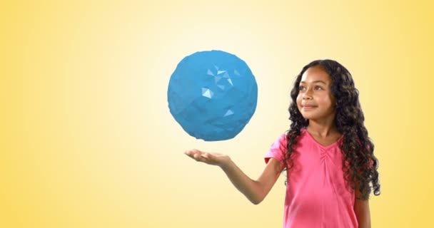 Girl pretending to hold a globe — Stock Video