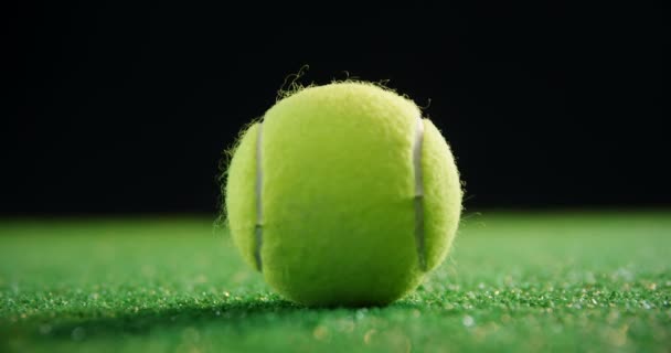 Primo piano di palle da tennis su erba — Video Stock