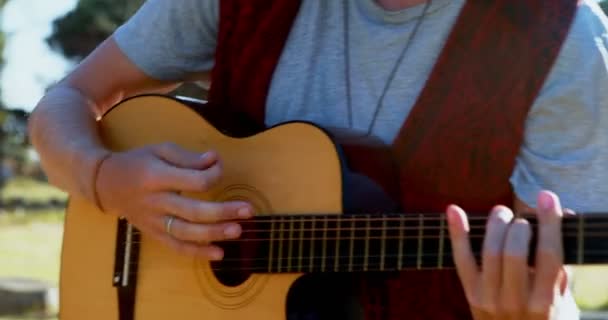 Человек играет на гитаре на фестивале 4k — стоковое видео