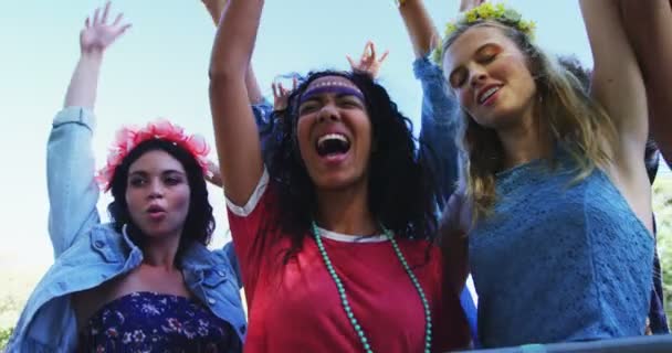 Amigas divirtiéndose en el festival de música — Vídeo de stock