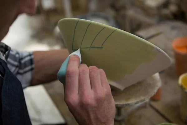 Hombres alfareros pintar a mano un tazón — Foto de Stock