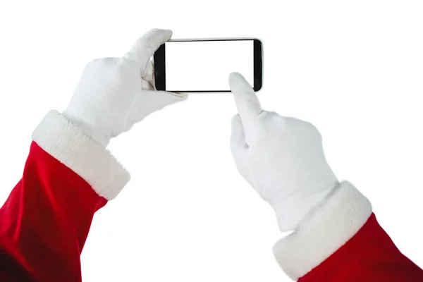 Manos de Santa Claus usando el teléfono — Foto de Stock