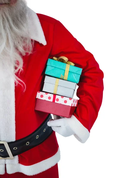 Санта-Клаус с подарочными коробками — стоковое фото