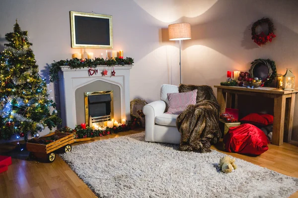 Living room with christmas tree, couch — Stock Photo, Image