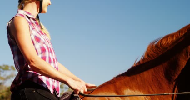 Amigos montando cavalo no rancho — Vídeo de Stock