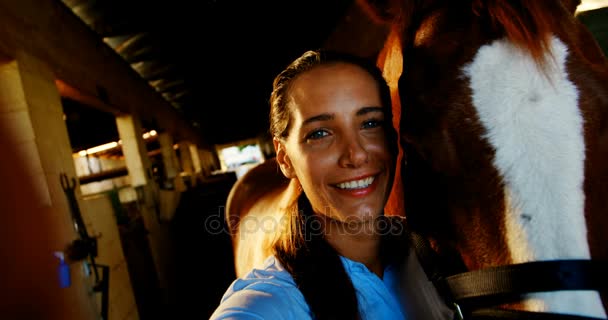 Médecin vétérinaire debout avec le cheval — Video