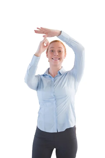 Podnikatelka, zobrazující časový limit ruce znamení — Stock fotografie