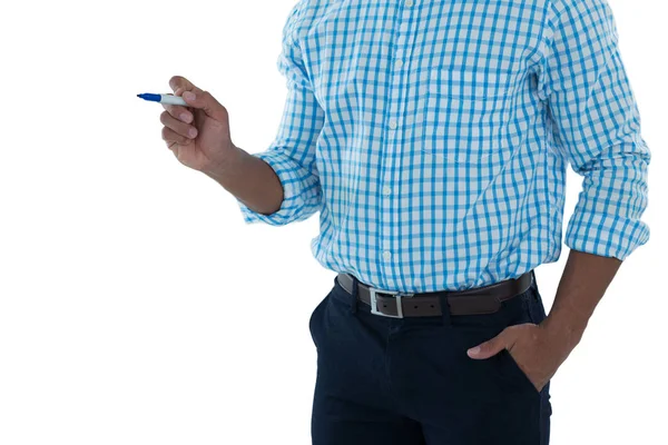 Mężczyzna executive pisania na ekranie niewiem — Zdjęcie stockowe