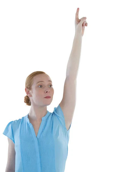 Feminino executivo levantando mão — Fotografia de Stock