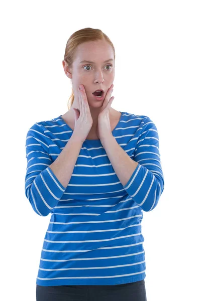 Woman with shocked facial expression — Stock Photo, Image