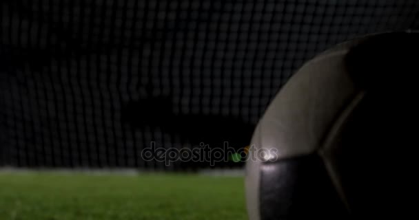 Soccer ball in goal post — Stock Video