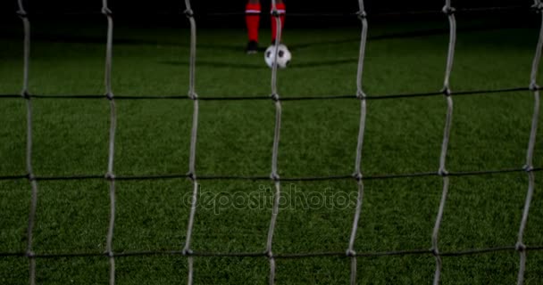 Goalkeeper catching a soccer ball — Stock Video