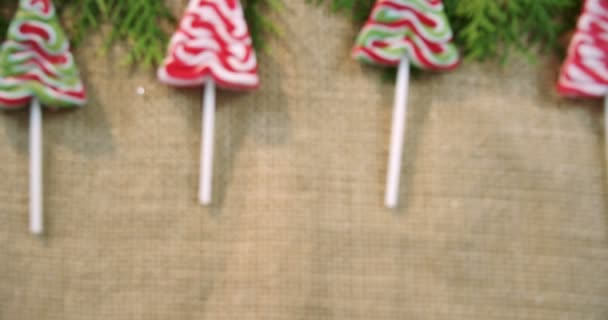 Piruletas de árbol de Navidad con hojas de abeto — Vídeos de Stock