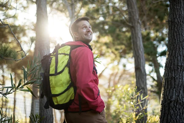 Pensiero uomo in piedi nella foresta — Foto Stock