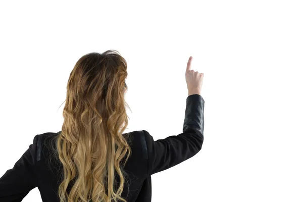 Businesswoman pretending use an invisible screen — Stock Photo, Image