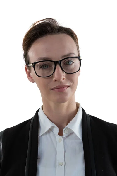 Businesswoman in spectacle against white — Stock Photo, Image