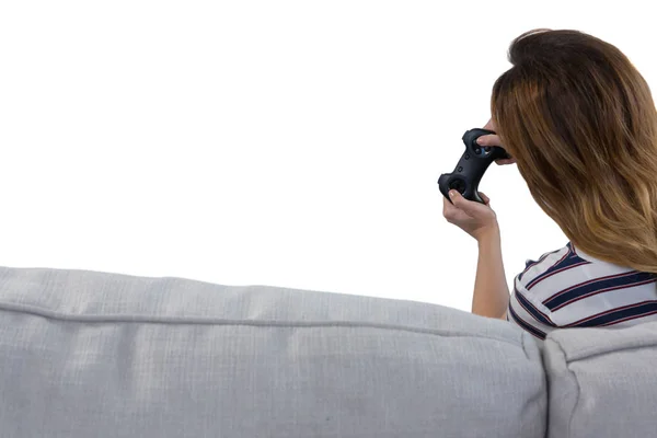 Vrouw afspelen van video game — Stockfoto