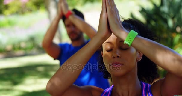 Hombre Mujer Haciendo Meditación Parque Día Soleado — Vídeos de Stock